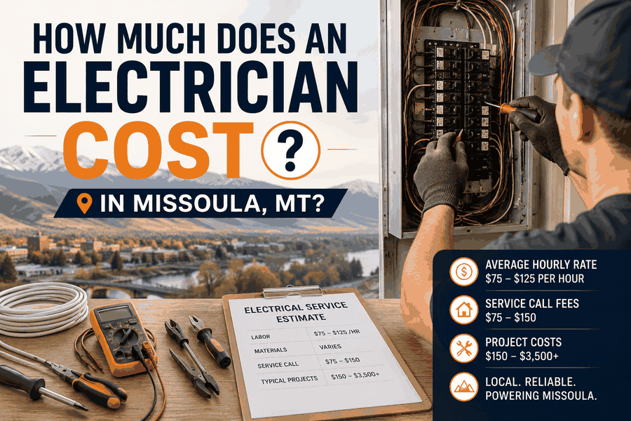 Electrician inspecting an electrical panel in a Missoula Montana home