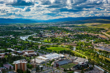 Aerial view of Missoula Montana along the Clark Fork River